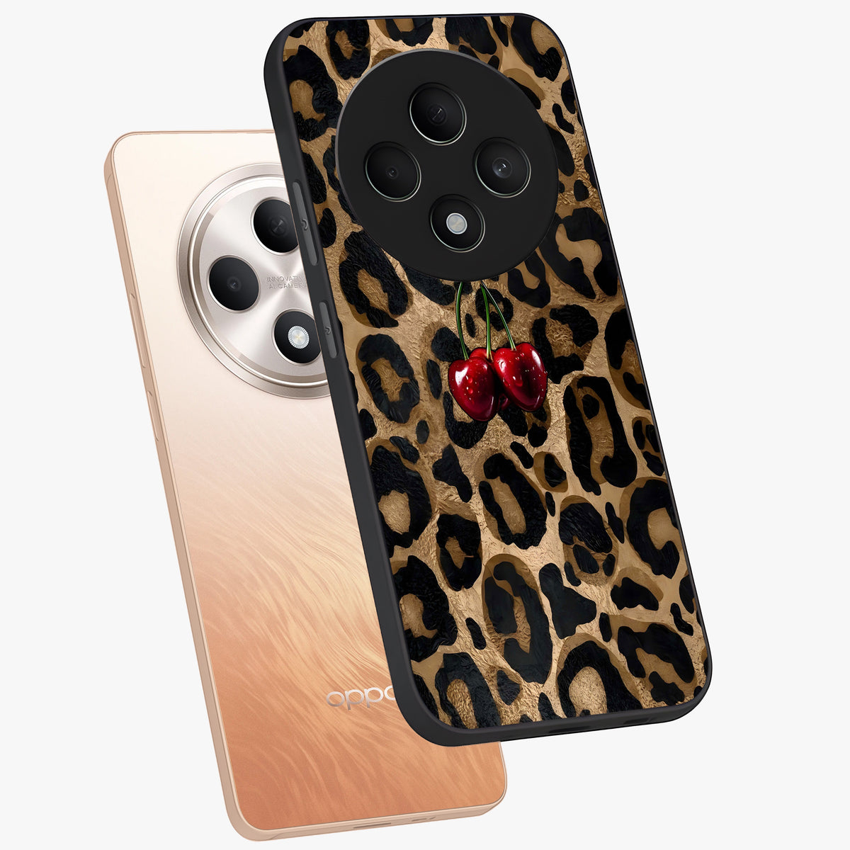 Leopard Wild Cherry Glass Case displayed in angled mockup highlighting bold animal print design with playful cherry aesthetic.
