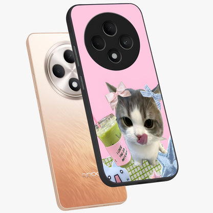 Love Matcha Cat Glass Case displayed in angled mockup highlighting playful feline illustration with cozy matcha aesthetic.