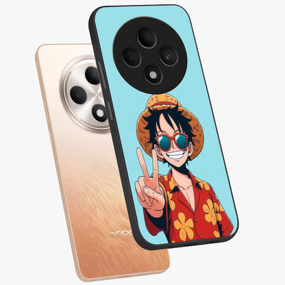 Luffy Summer Anime Vibe Glass Case displayed in angled mockup highlighting energetic anime illustration with summer vibe aesthetic.