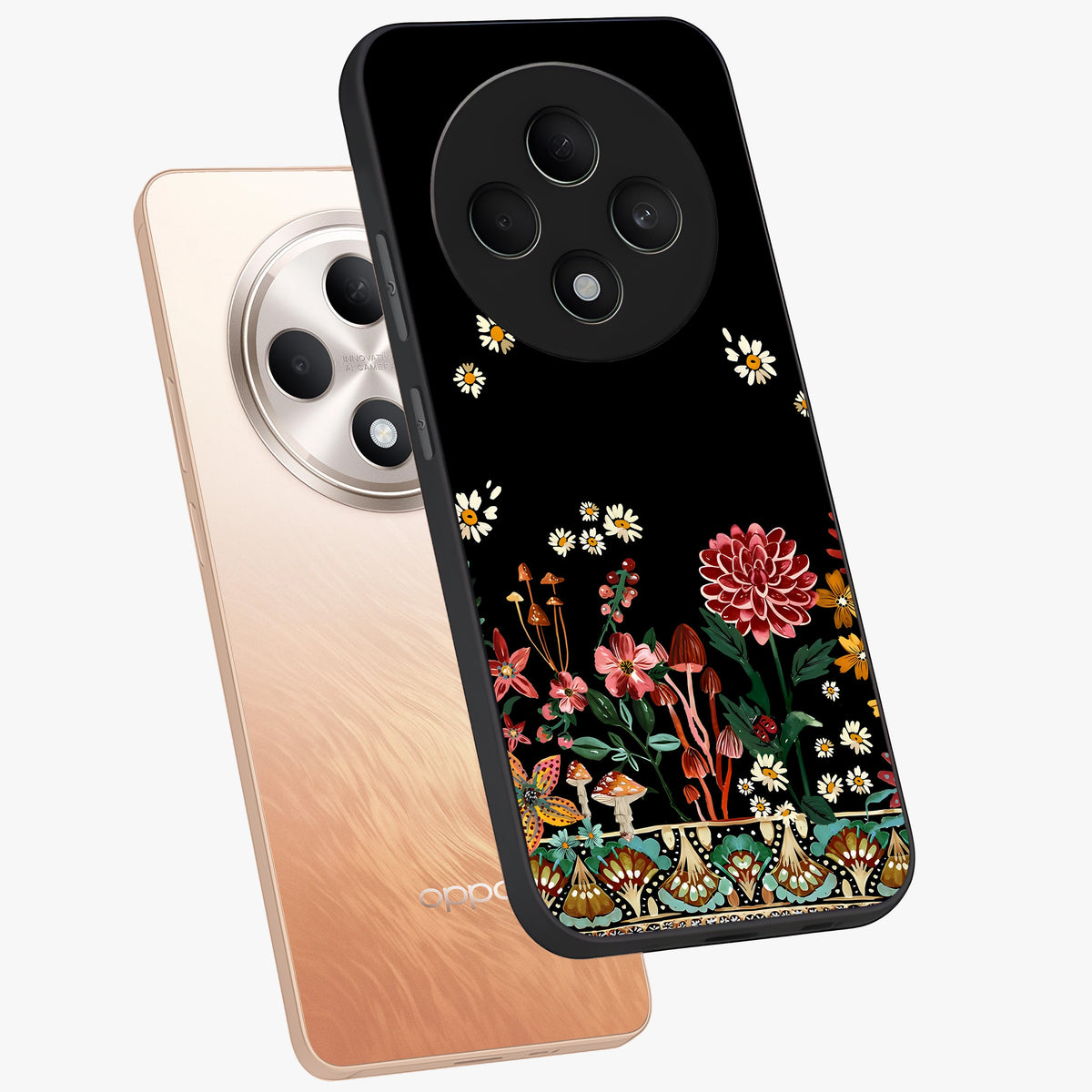 Midnight Bloom Pattern Glass Case displayed in angled mockup highlighting elegant flower design with midnight aesthetic style.