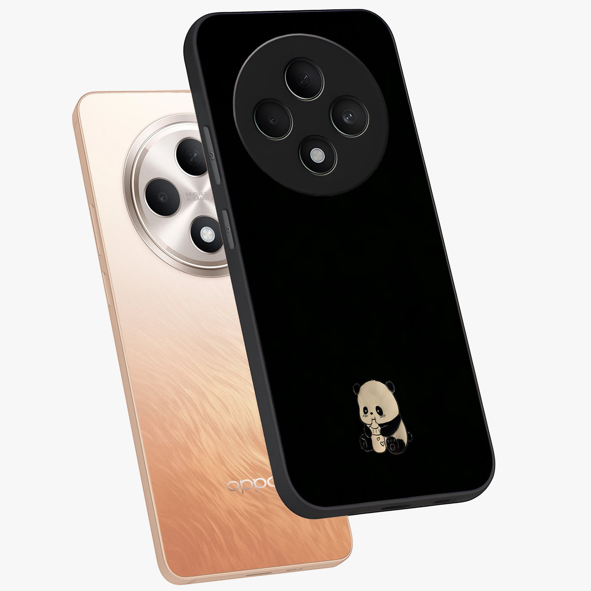 Midnight Panda Love Glass Case displayed in angled mockup highlighting adorable panda illustration with midnight aesthetic.