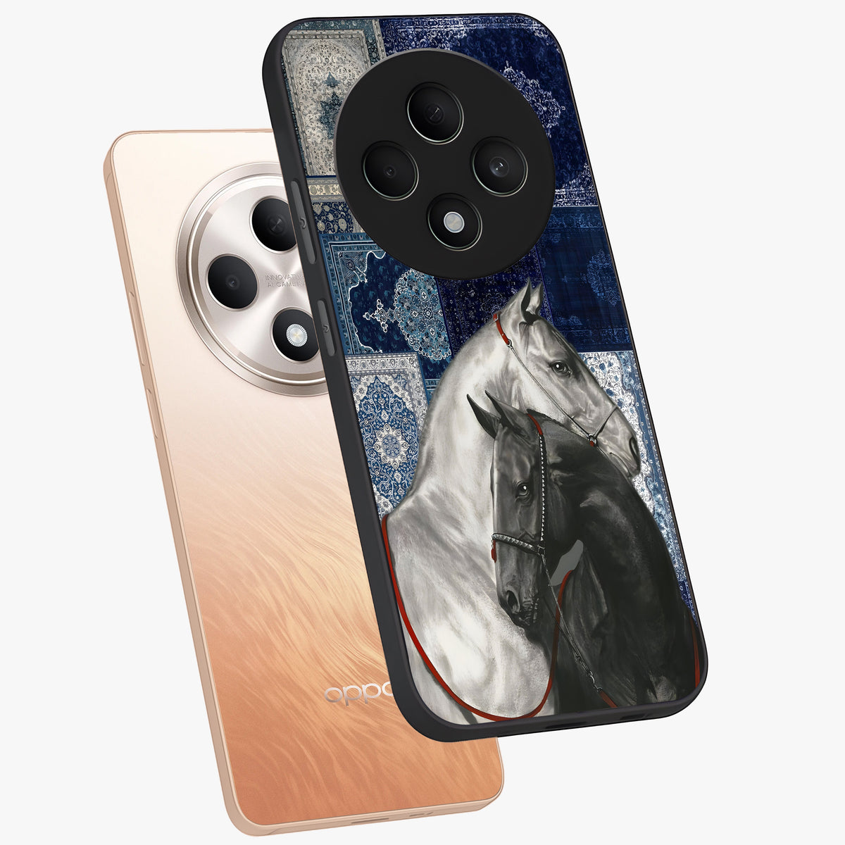 Midnight Stallion Blues Glass Case displayed in angled mockup highlighting powerful stallion illustration with deep midnight tones.