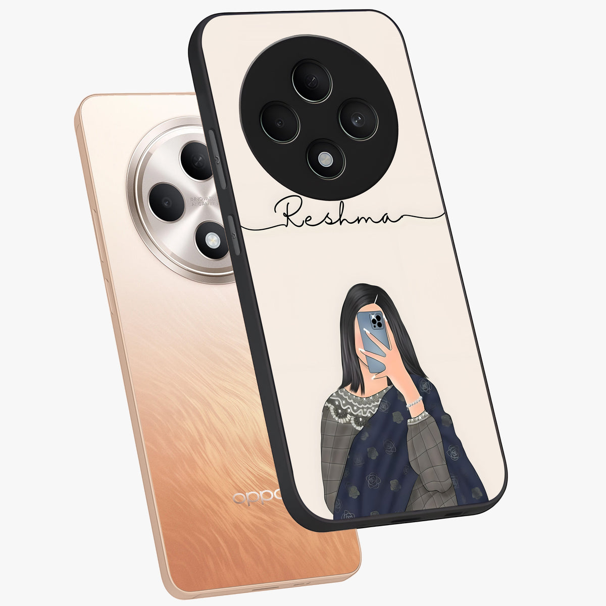 Mirror Mood Muse With Custom Name Glass Case displayed in angled mockup highlighting aesthetic mirror inspired design with custom name feature.