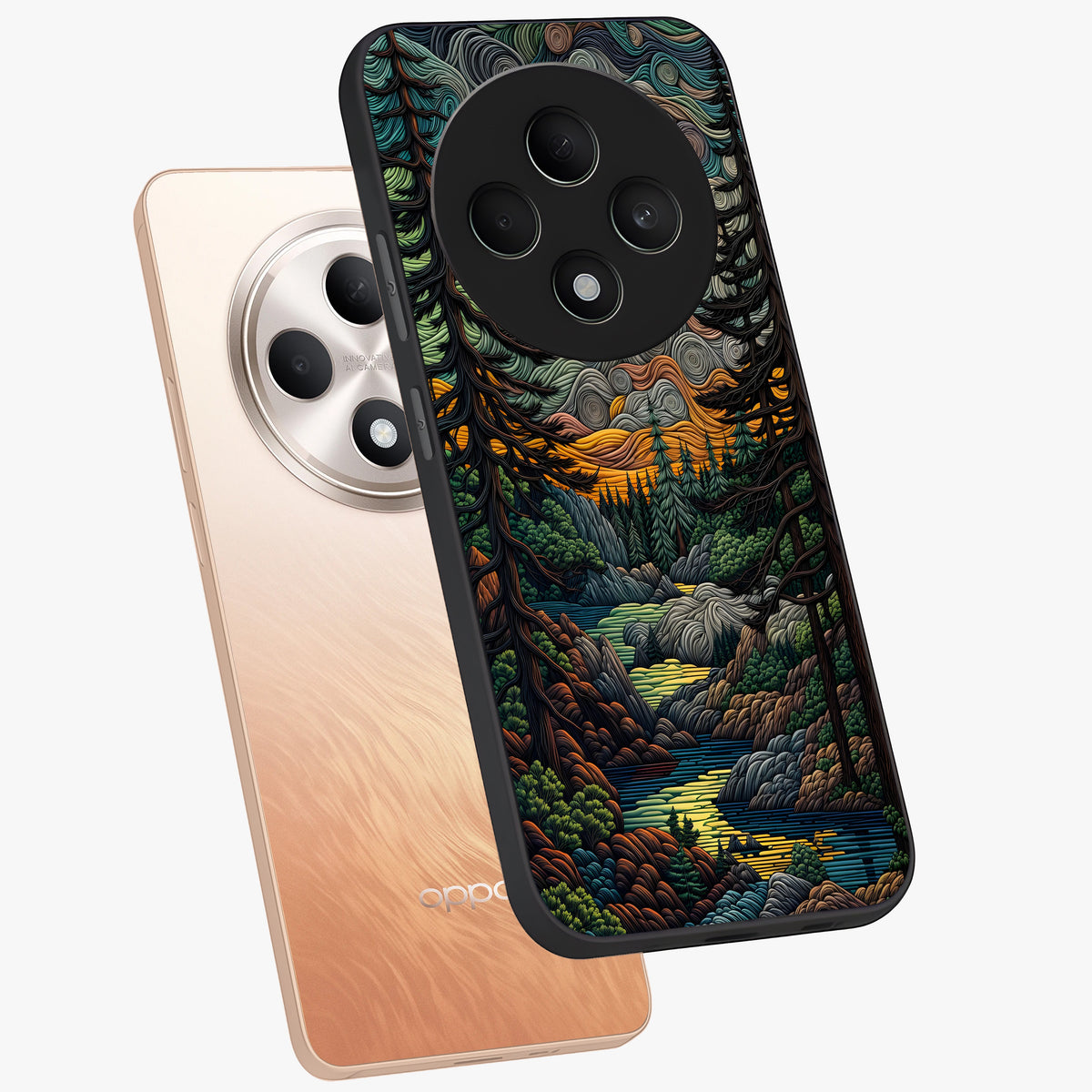 Moonlight Forest Dream Glass Case displayed in angled mockup highlighting dreamy forest design with glowing moon aesthetic.