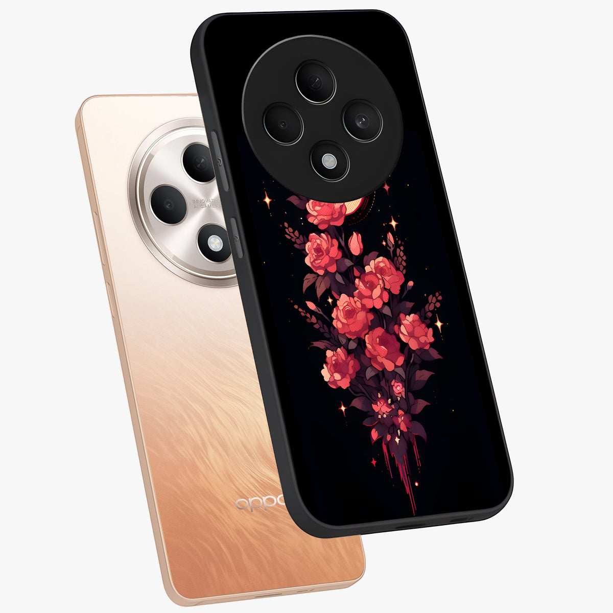 Moonlit Floral Elegance Glass Case displayed in angled mockup highlighting graceful flower design with soft moonlight aesthetic.