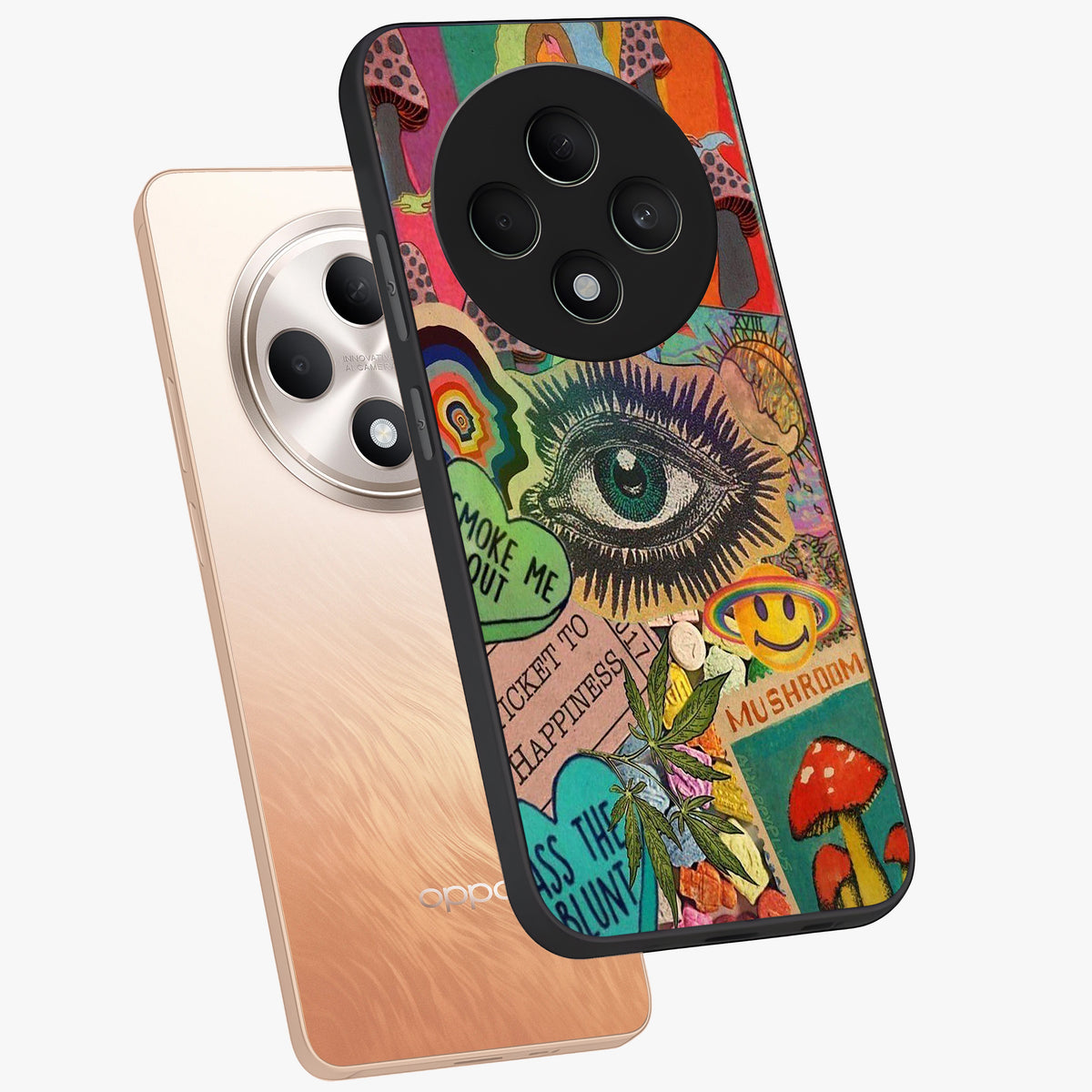 Mystic Eye Wonderland Glass Case displayed in angled mockup highlighting magical eye illustration with dreamy aesthetic.