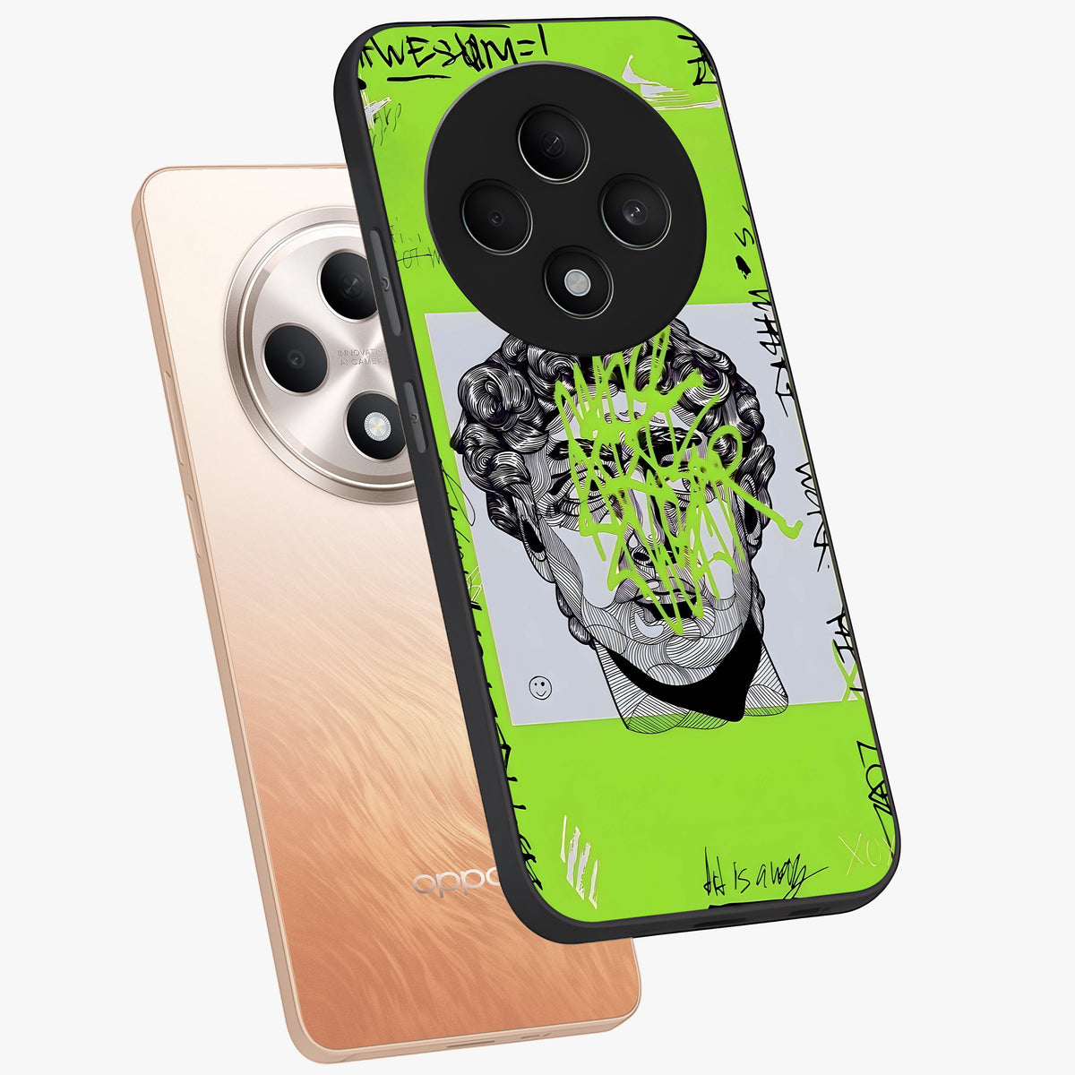 Neo Graffiti Rebellion Glass Case displayed in angled mockup highlighting urban street art design with rebellious aesthetic.