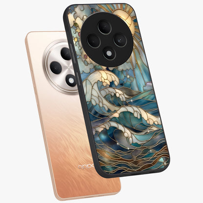 Oceanic Stained Printed Glass Case displayed in angled mockup highlighting colorful aquatic design with artistic aesthetic style.