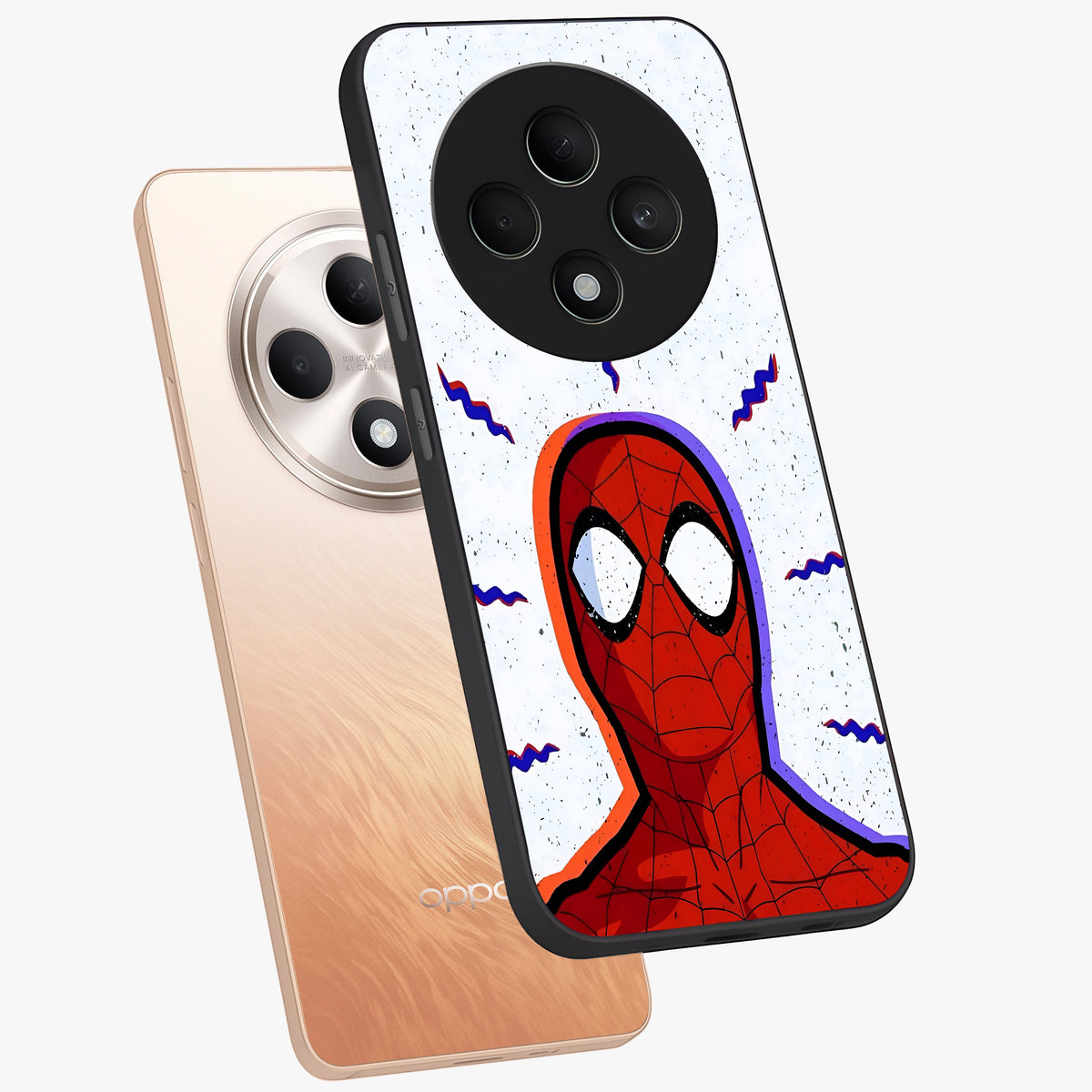 Omg Spiderman Glass Case displayed in angled mockup highlighting dynamic hero illustration with action comic aesthetic.