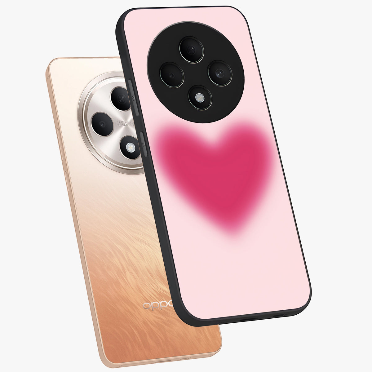 Pink Aura Heart Glass Case displayed in angled mockup highlighting vibrant pink heart design with dreamy aura aesthetic.