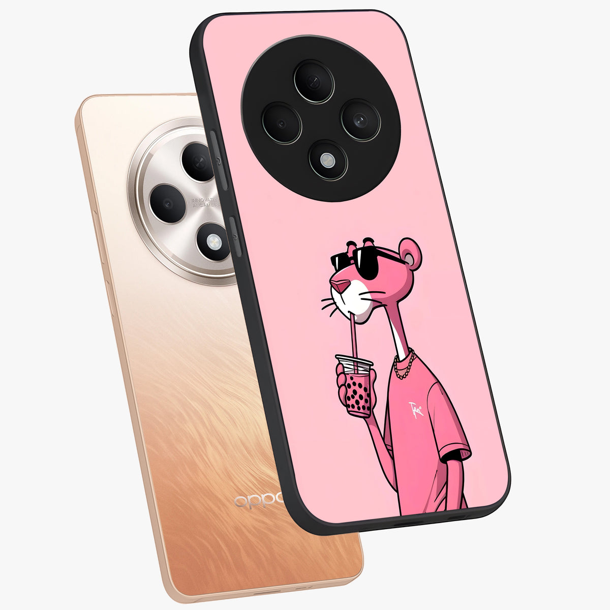 Pink Panther Glass Case displayed in angled mockup highlighting playful cartoon character design with vibrant pink aesthetic.