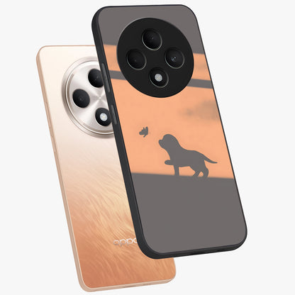Puppy Shadow Art Glass Case displayed in angled mockup highlighting playful dog illustration with artistic shadow aesthetic.