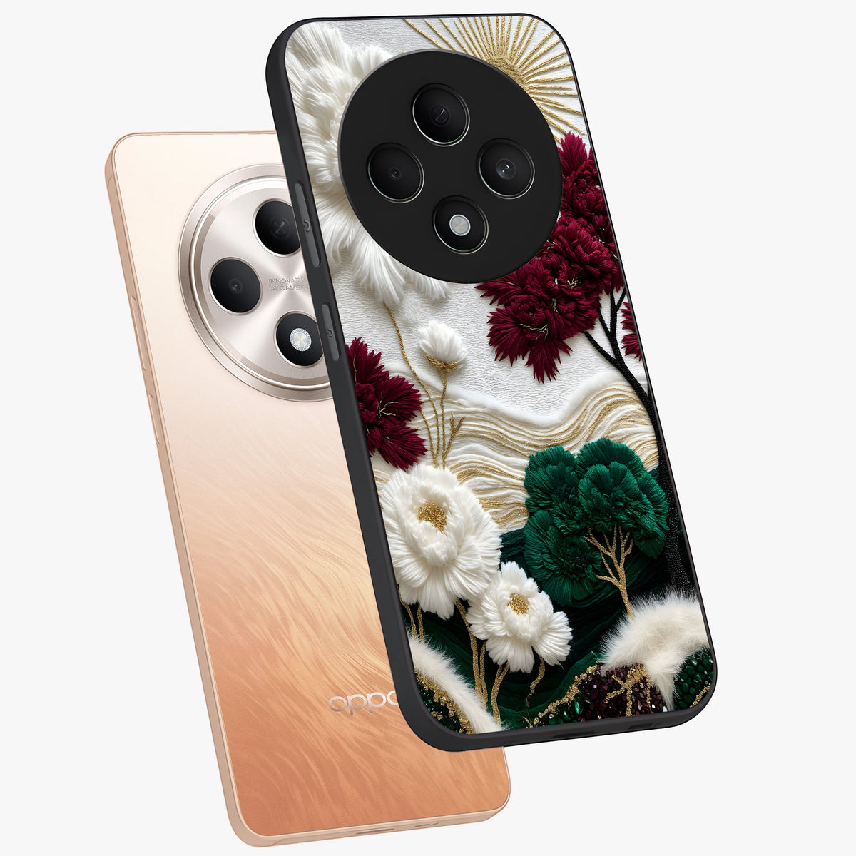 Radiant Bloom Elegance Glass Case displayed in angled mockup highlighting graceful floral design with radiant aesthetic style.