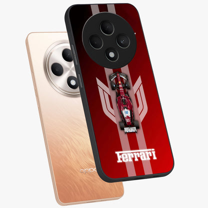 Red Ferrari F1 Vertical Glass Case displayed in angled mockup highlighting high speed racing design with bold automotive aesthetic.