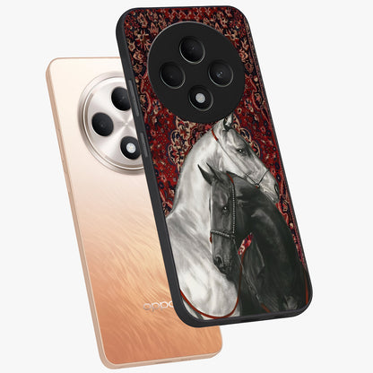 Regal Stallion Tapestry Glass Case displayed in angled mockup highlighting royal stallion design with decorative heritage aesthetic.