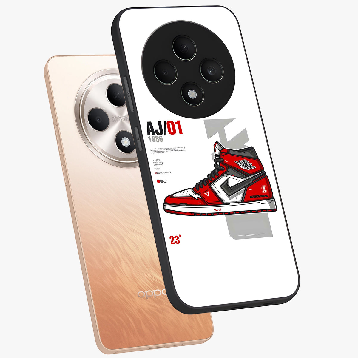 Retro Sneaker Blueprint Glass Case displayed in angled mockup highlighting detailed shoe design with sporty retro aesthetic.