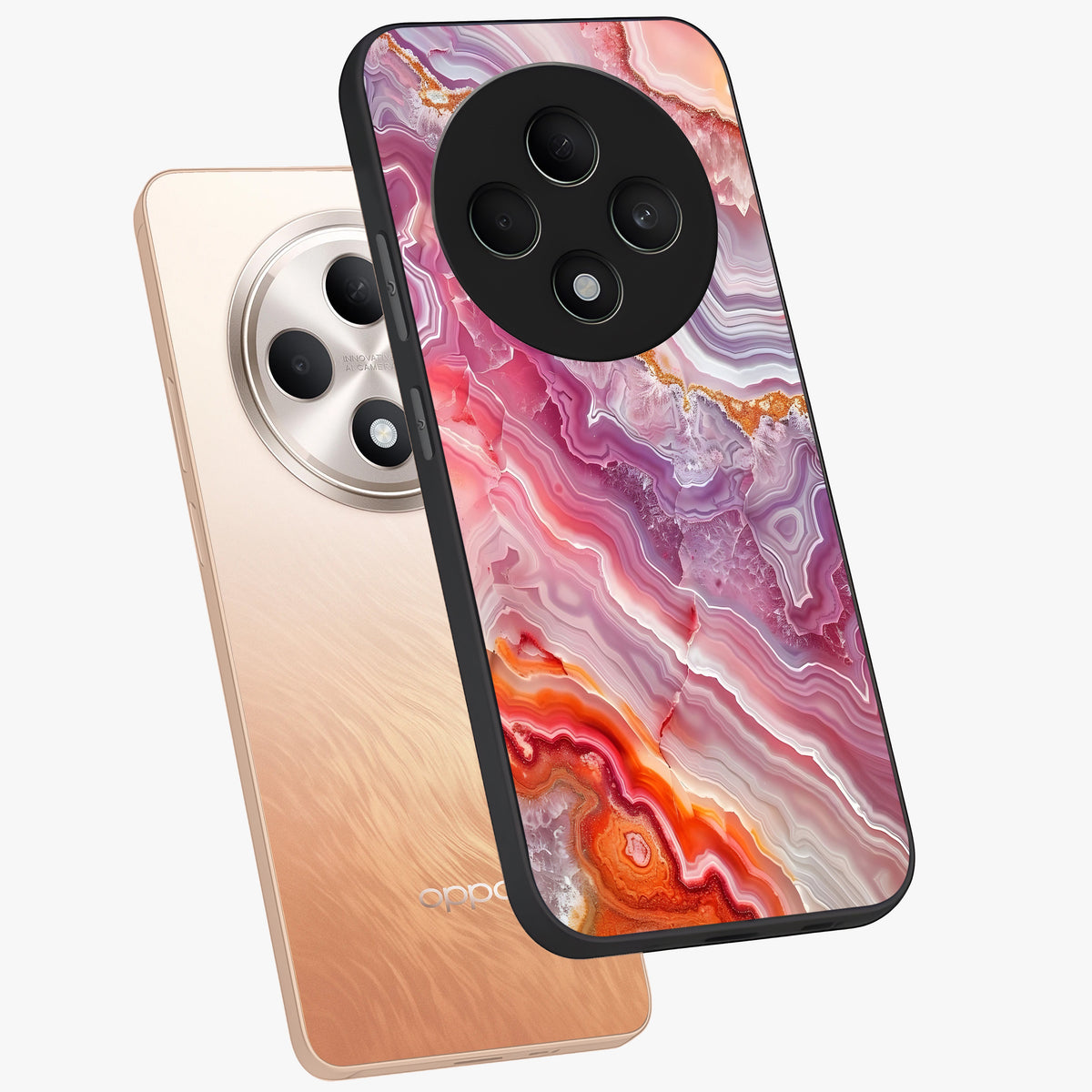 Rose Quartz Marble Glass Case displayed in angled mockup highlighting elegant marble pattern with soft aesthetic style.