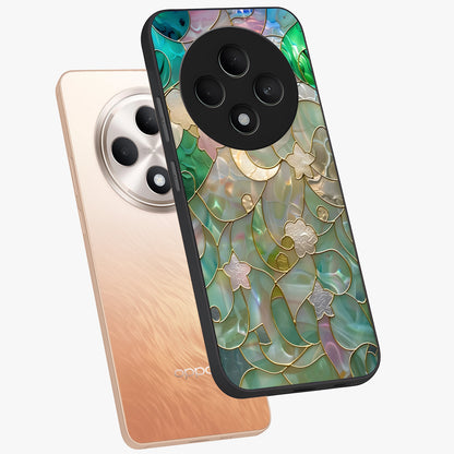 Stained Sunrise Glow Glass Case displayed in angled mockup highlighting radiant sunrise design with artistic aesthetic style.