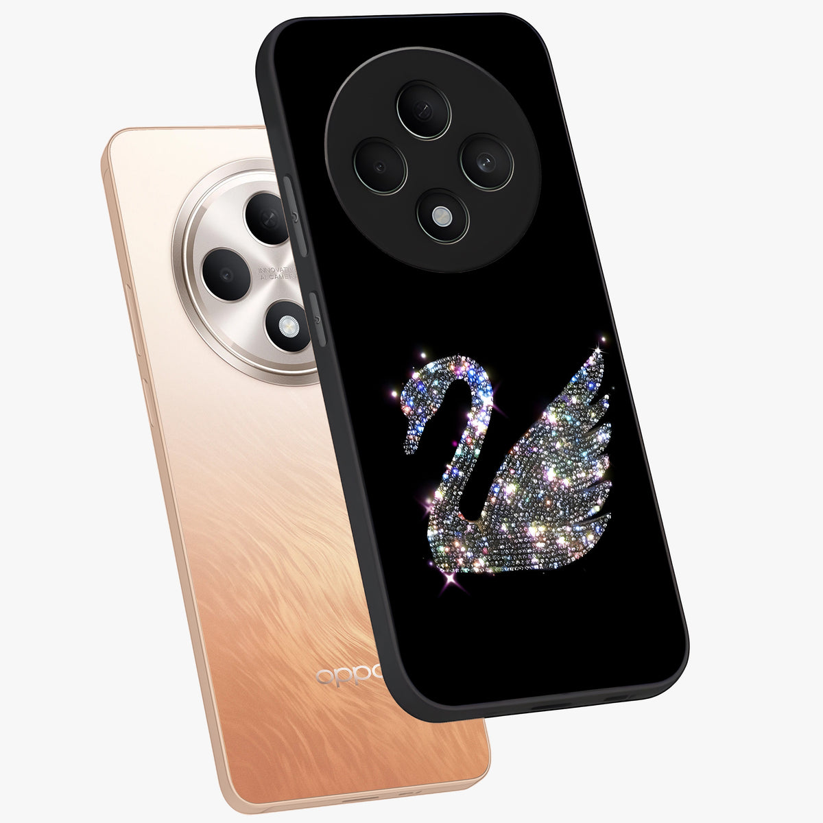 Starlit Swan Grace Glass Case displayed in angled mockup highlighting elegant swan illustration with dreamy celestial aesthetic.
