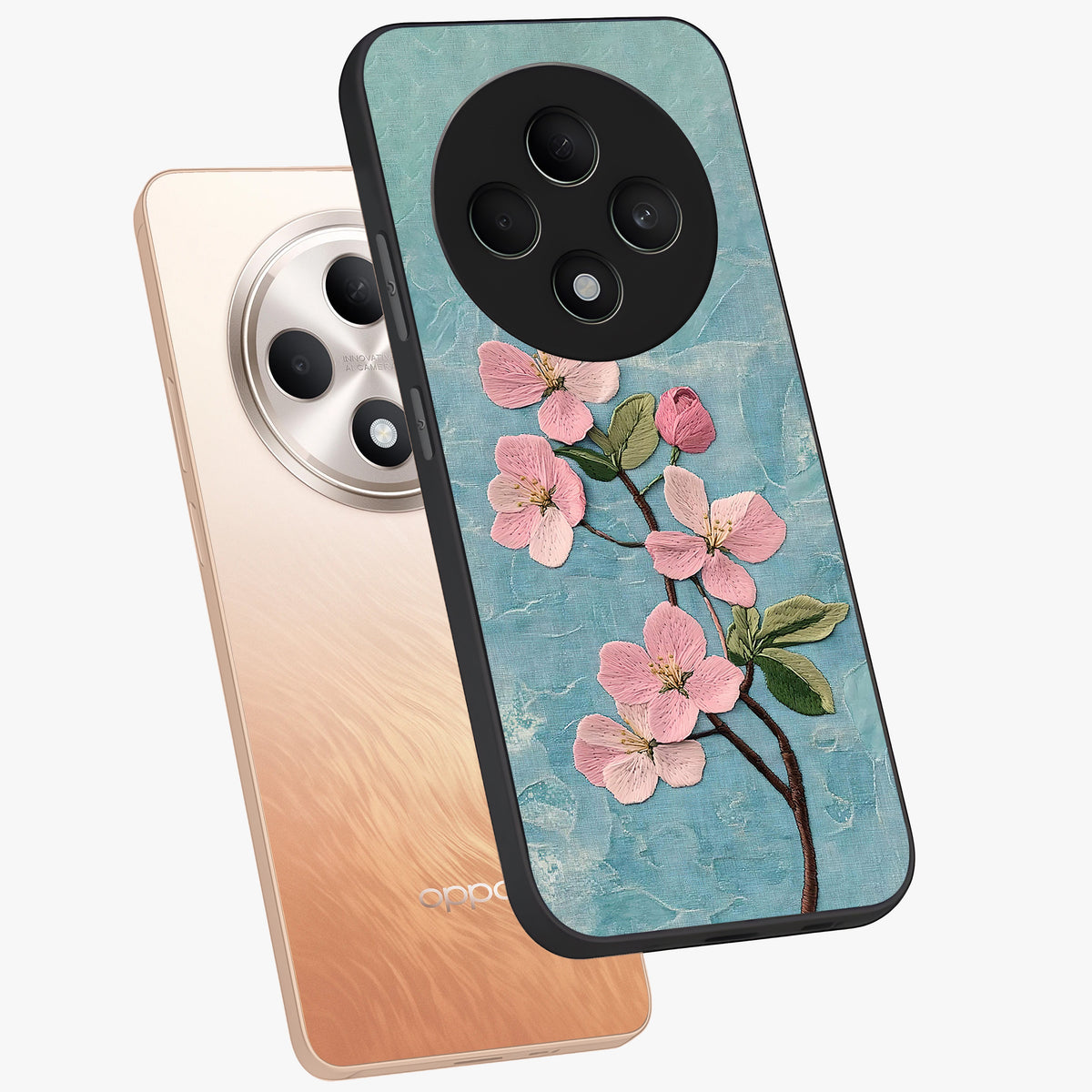 Threaded Blossom Breeze Glass Case displayed in angled mockup highlighting elegant floral design with soft aesthetic style.