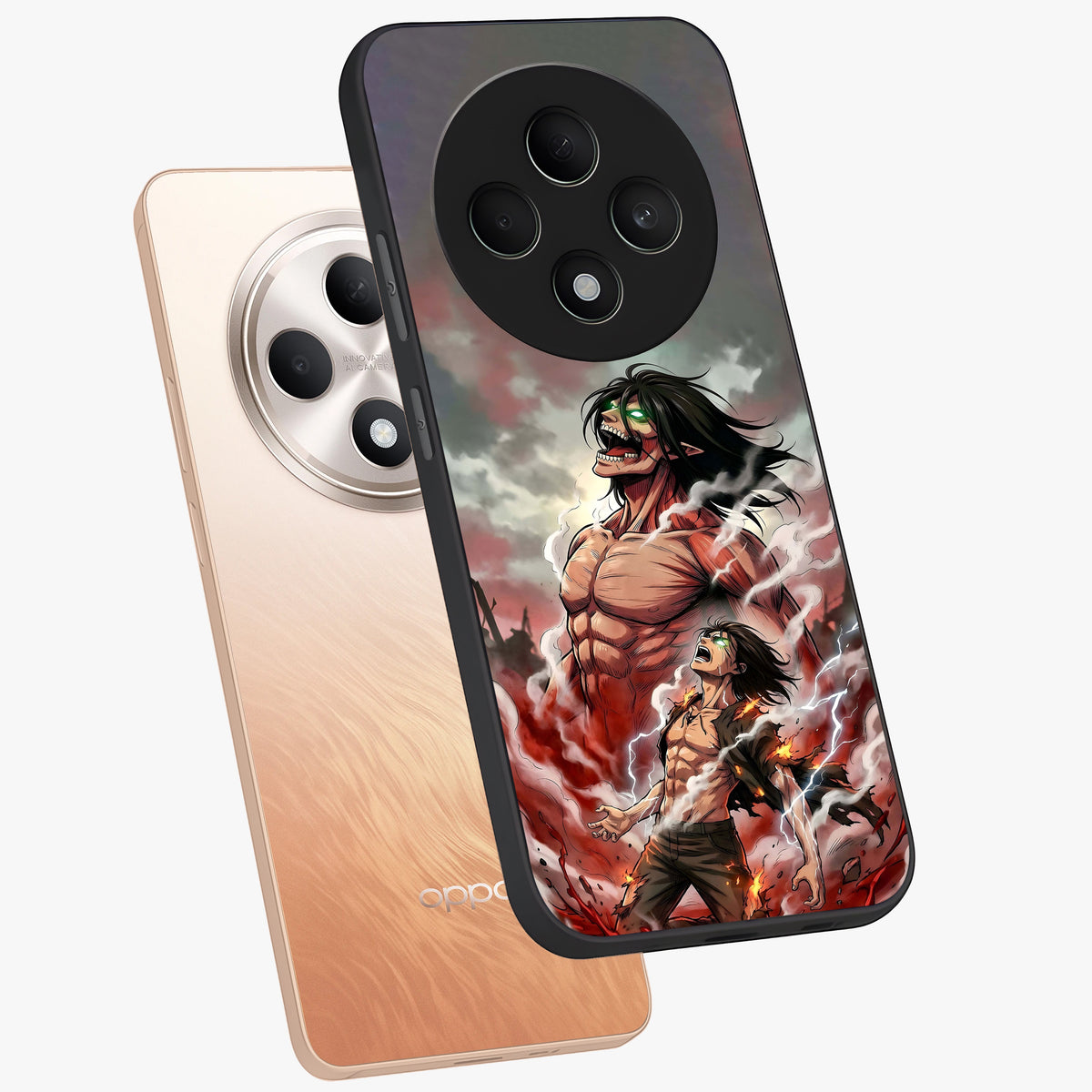 Titan Awakening Fury Glass Case displayed in angled mockup highlighting dramatic giant warrior design with bold anime aesthetic.