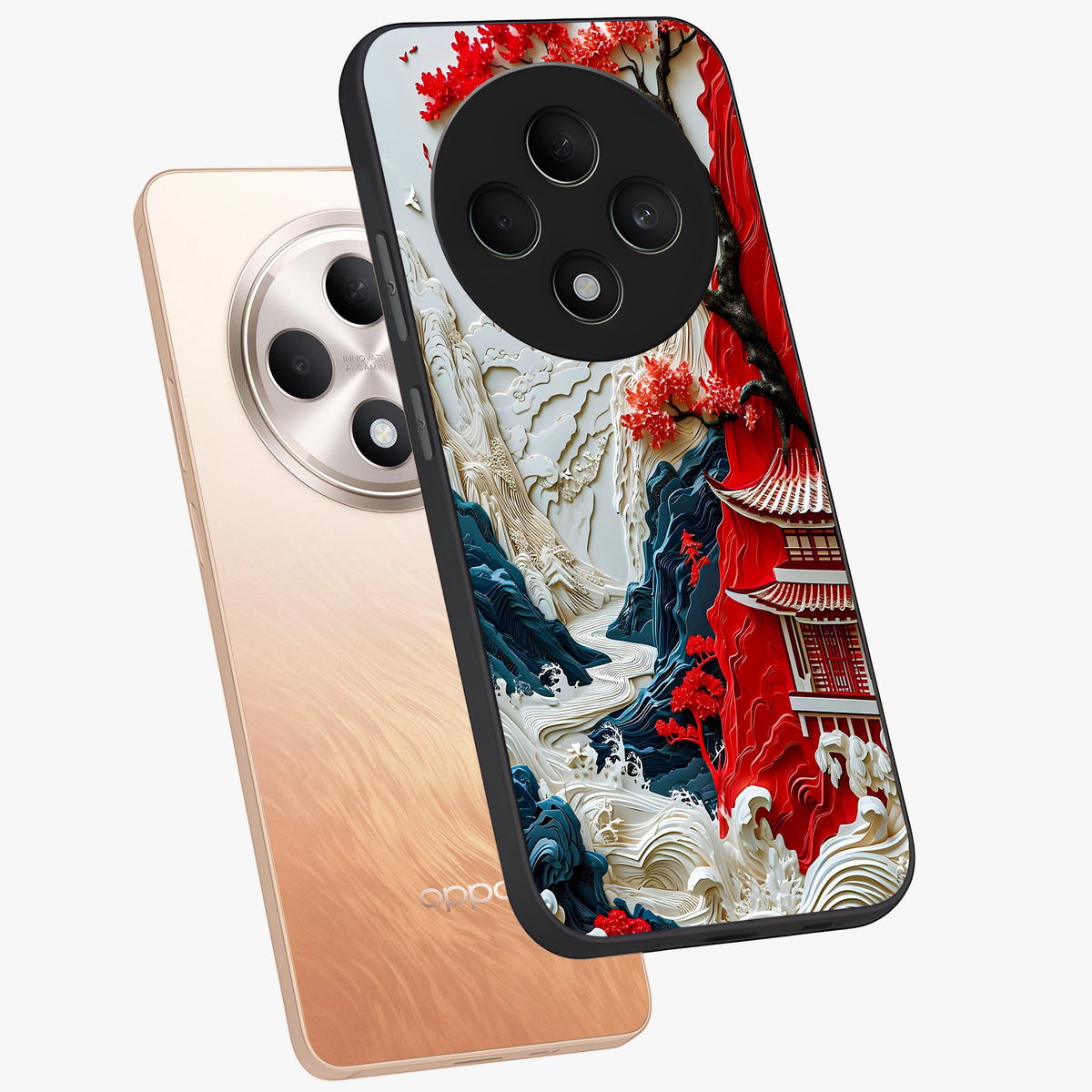 Whispers Of Sakura Waves Glass Case displayed in angled mockup highlighting flowing sakura design with soft floral aesthetic.