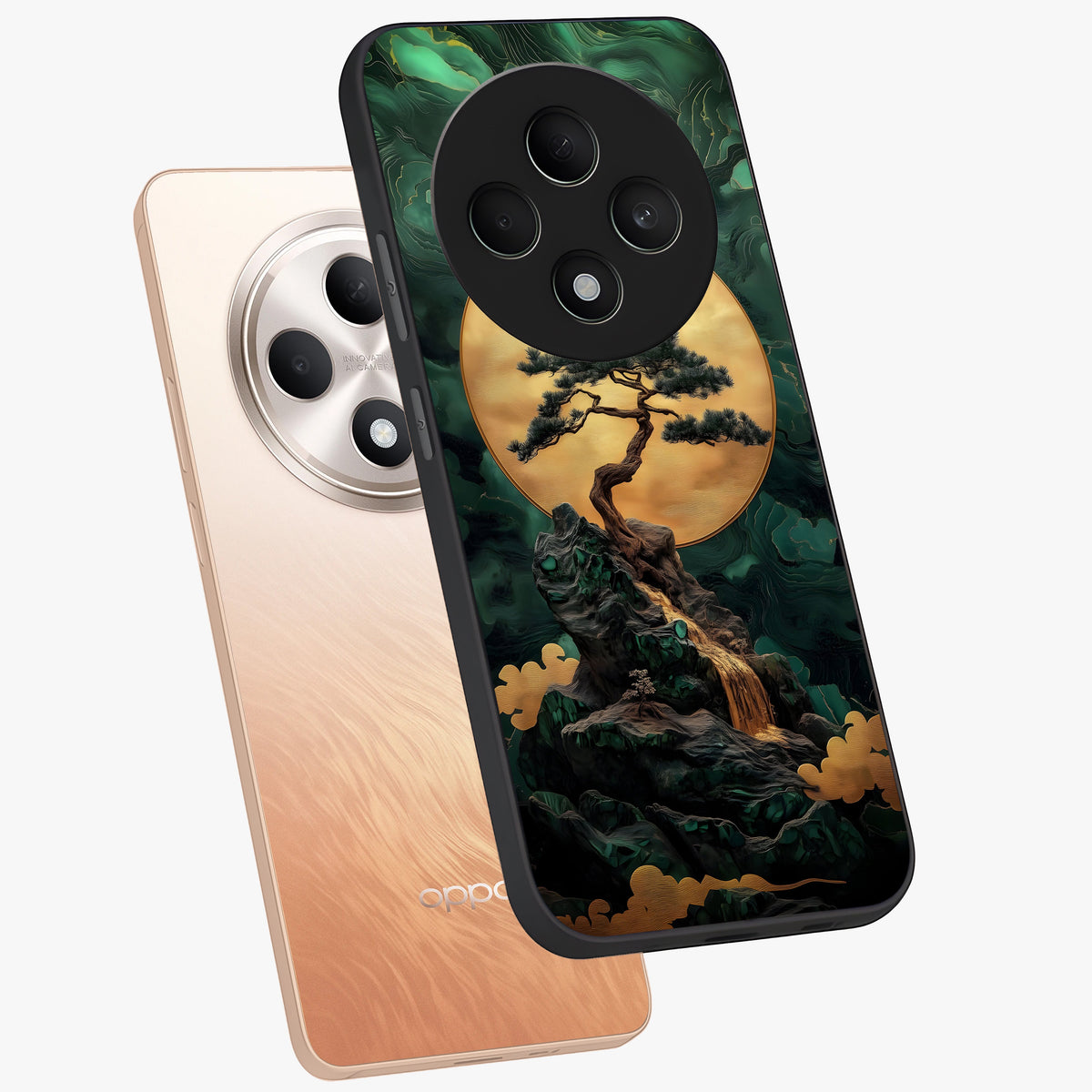 Zen Moon Rise Glass Case displayed in angled mockup highlighting peaceful lunar design with zen aesthetic style.