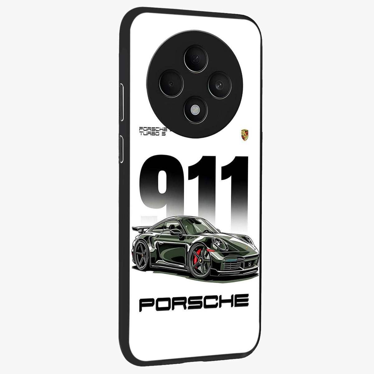 911 Turbo Dominance Glass Case upright perspective showcasing powerful racing design and modern automotive aesthetic.