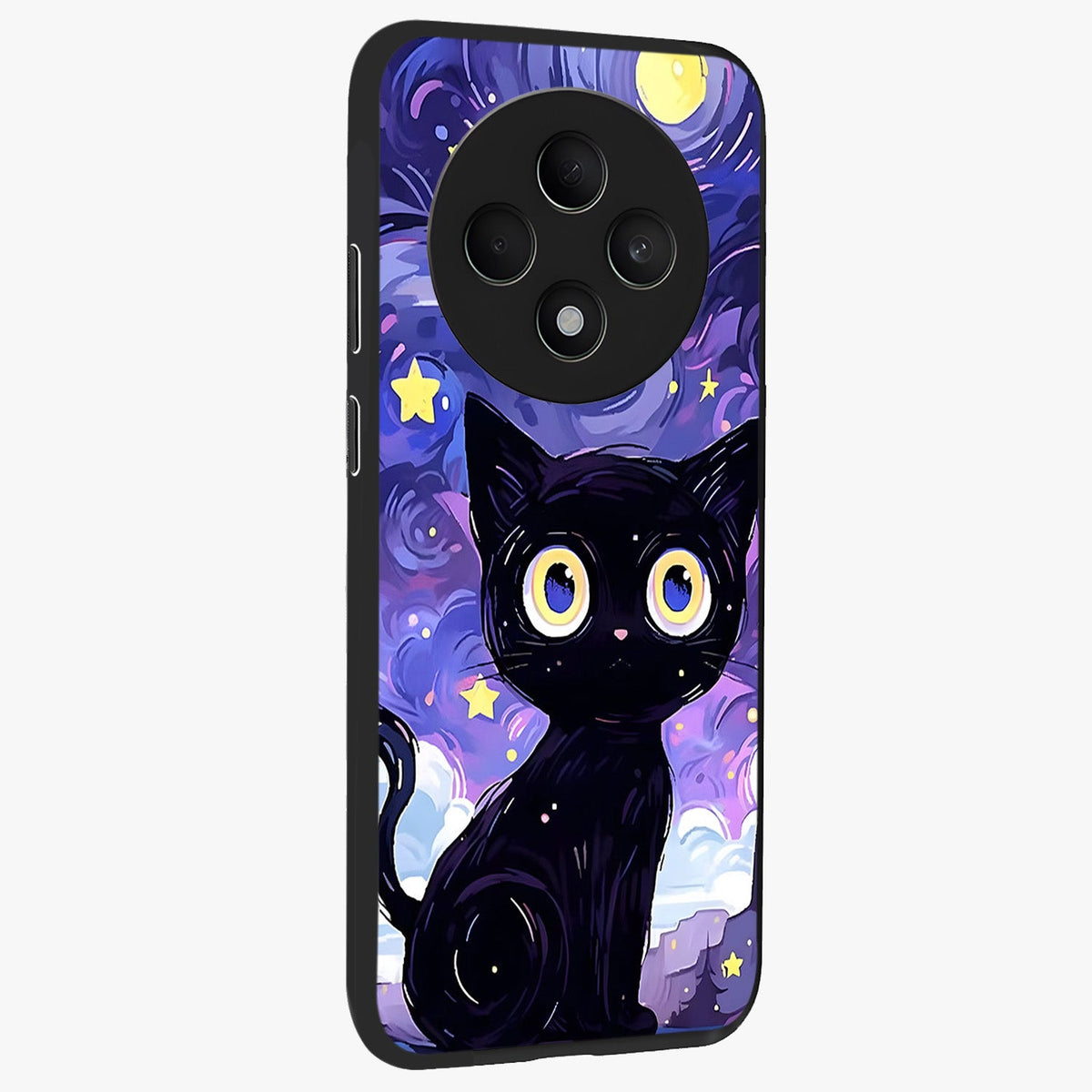 Abstract Cat Art Glass Case upright view showcasing creative feline illustration and aesthetic artistic style.