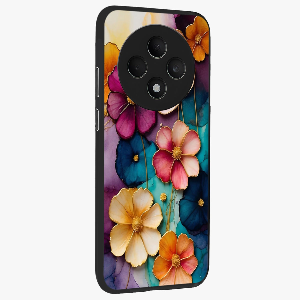 Artlyn Grace Flower Pattern Glass Case upright view showcasing graceful floral artwork with aesthetic botanical style.