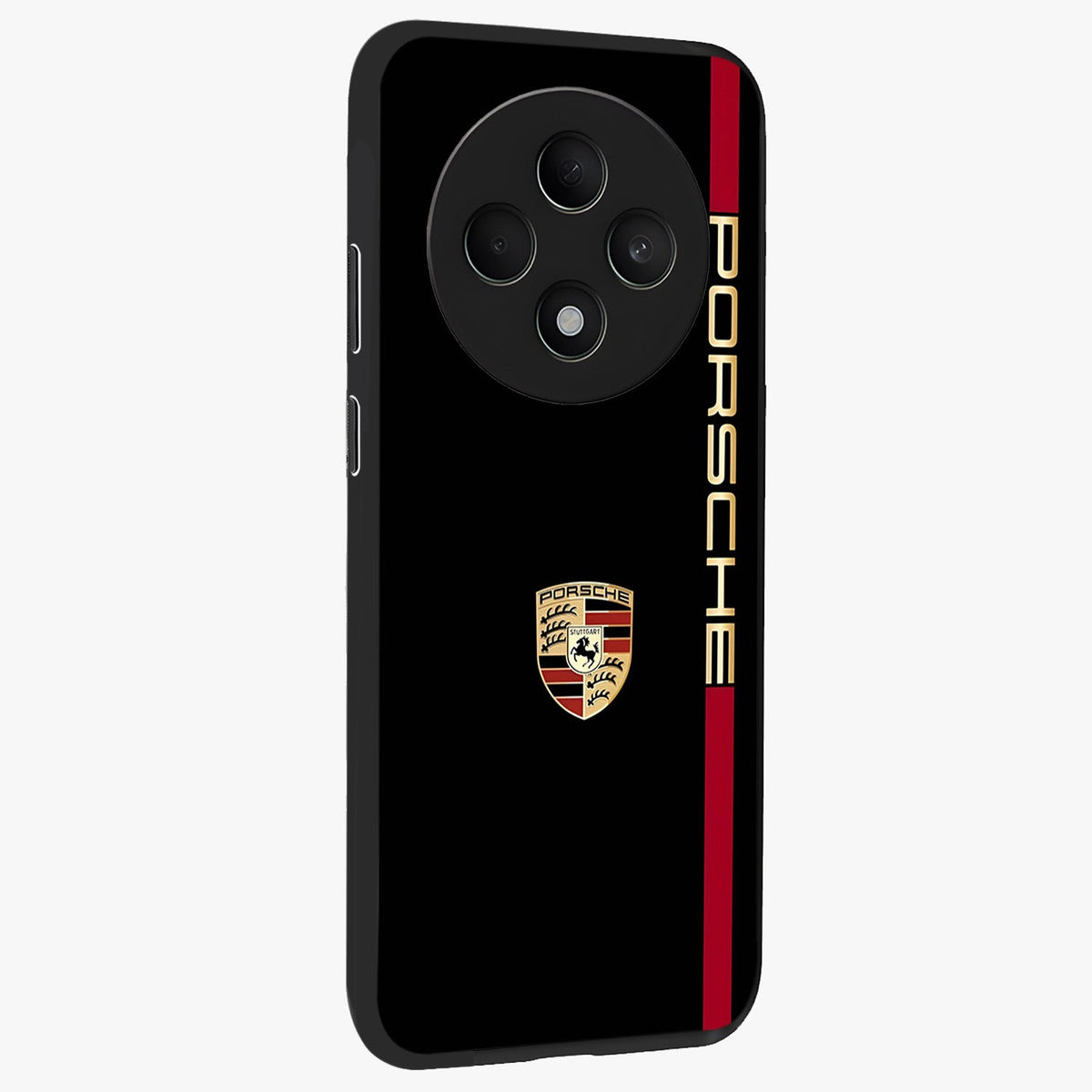 Black Minimal Porsche Glass Case upright view showcasing stylish automotive artwork with bold minimal theme.
