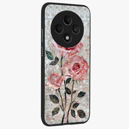Blush Mosaic Bloom Glass Case upright view showcasing decorative floral mosaic artwork with stylish modern aesthetic.
