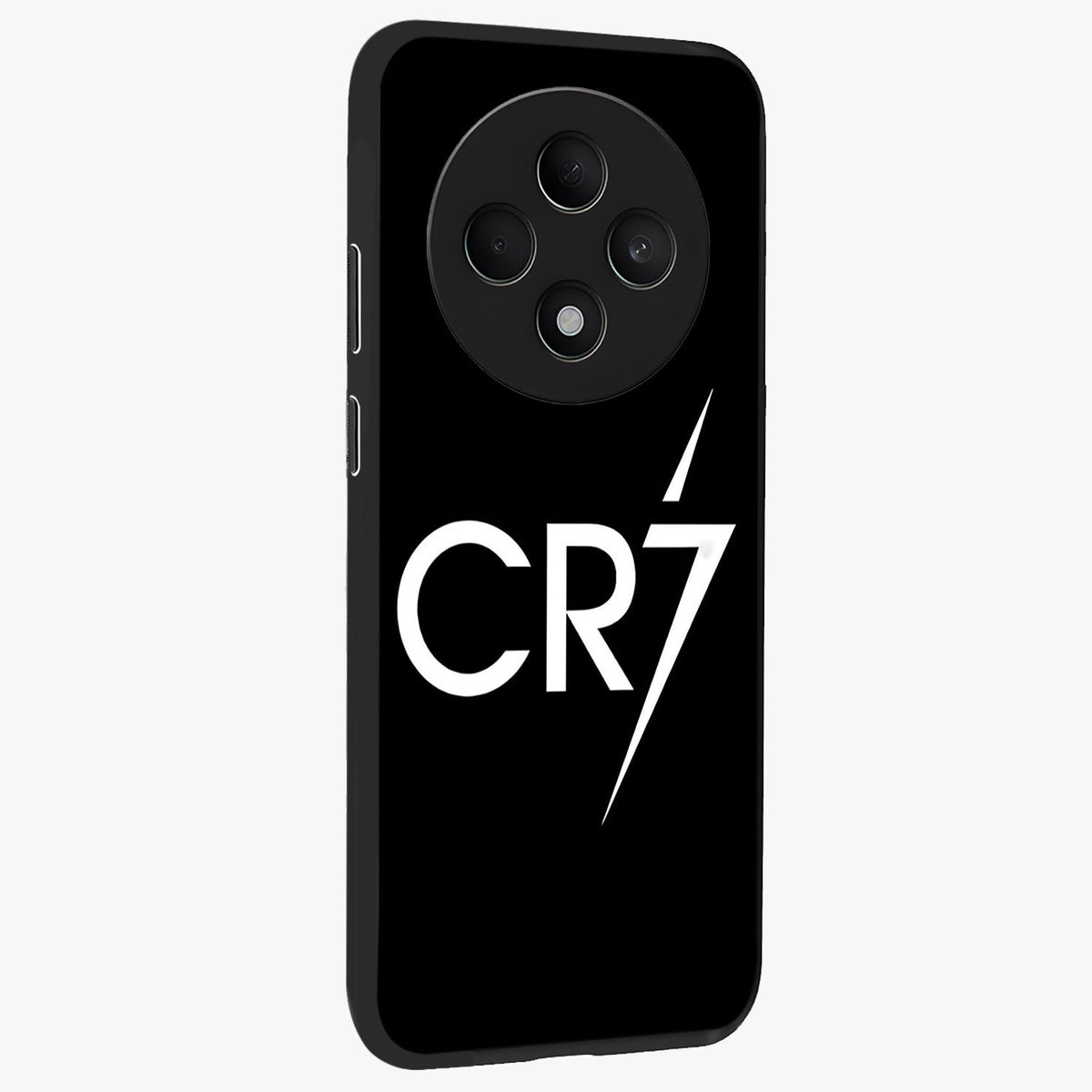Cr7 Elite Strike Glass Case upright view showcasing energetic football inspired design with modern sports aesthetic.