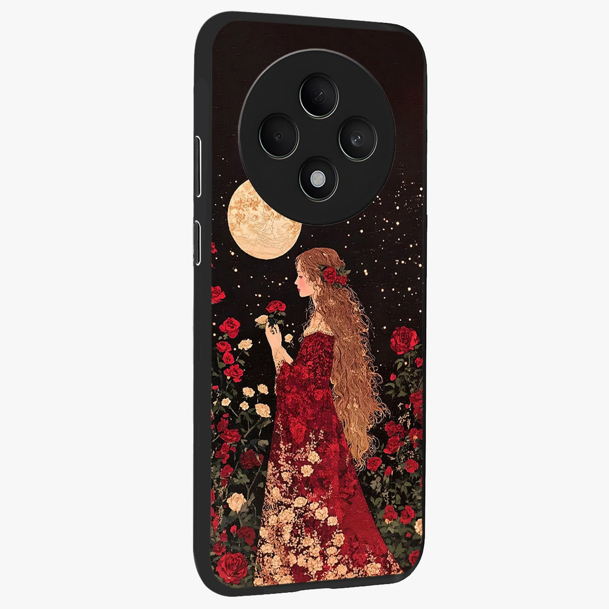 Crimson Dreams Glass Case upright view showcasing dreamy red toned artwork with modern aesthetic style.
