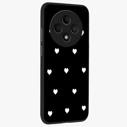 Cute And Simple White Hearts Glass Case upright view showcasing simple white hearts artwork with soft minimal theme.