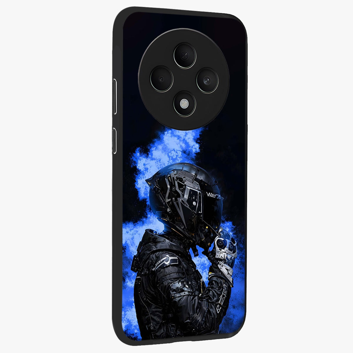 Cyber Sentinel Protocol Glass Case upright view showcasing advanced cyber sentinel artwork with futuristic tech theme.