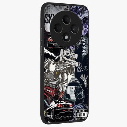 Die Young Glass Case upright view showcasing striking typography artwork with modern statement theme.
