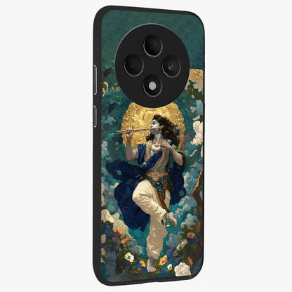 Divine Krishna Art Glass Case upright view showcasing divine Krishna artwork with sacred artistic theme.