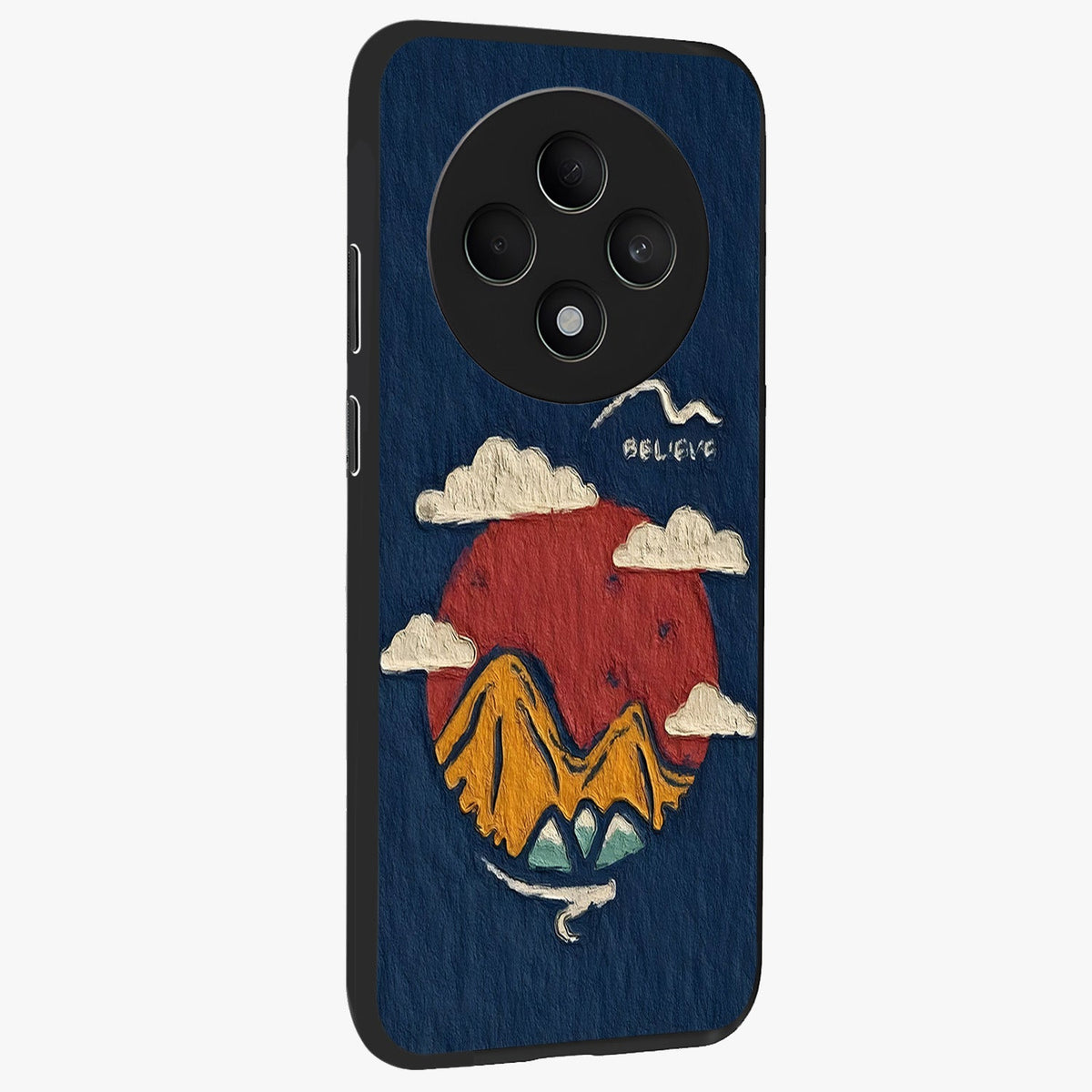 Dream Beyond Mountains Glass Case upright view showcasing beautiful mountain scenery with inspirational nature theme.