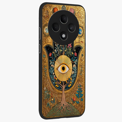 Ethereal Evil Eye Glass Case upright view showcasing celestial evil eye artwork with mystical theme.