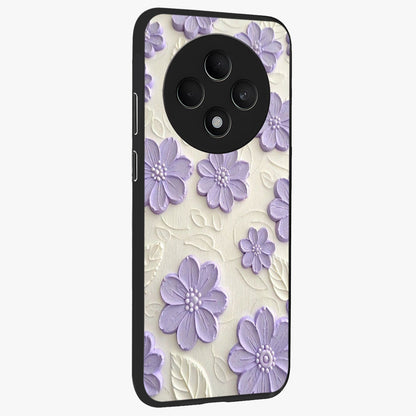 Floral Wall Art With Purple Flowers Glass Case upright view showcasing elegant purple flower artwork with decorative floral theme.