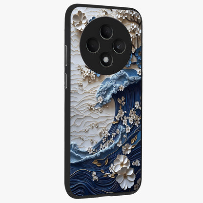 Floral Wave Origami Glass Case upright view showcasing creative floral origami artwork with artistic decorative theme.