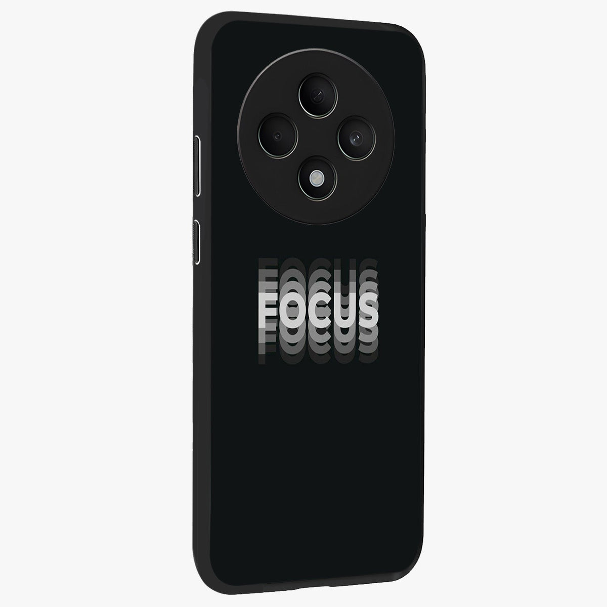 Focus Mode On Glass Case upright view showcasing strong typography statement with sleek motivational theme.