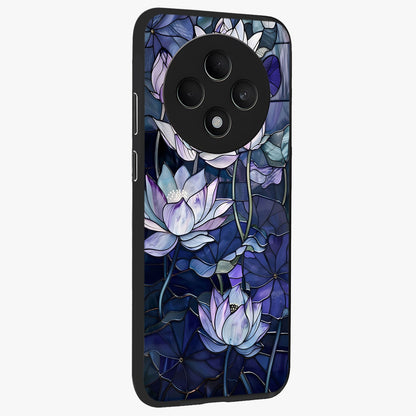 Gloss Petal Rush Glass Case upright view showcasing dynamic floral petal artwork with modern botanical theme.
