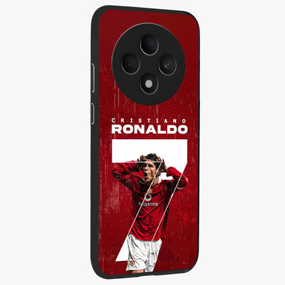 Goal Celebration Legacy Glass Case upright view showcasing dynamic football inspired artwork with victory celebration aesthetic.