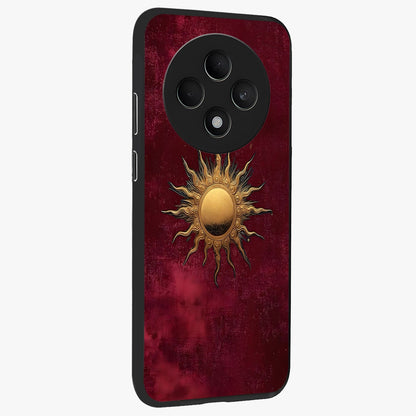 Golden Sun Minimalism Glass Case upright view showcasing simple golden sun artwork with elegant minimalist style.
