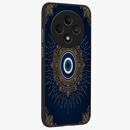 Golden Celestial Charm Glass Case upright view showcasing radiant celestial artwork with elegant golden theme.