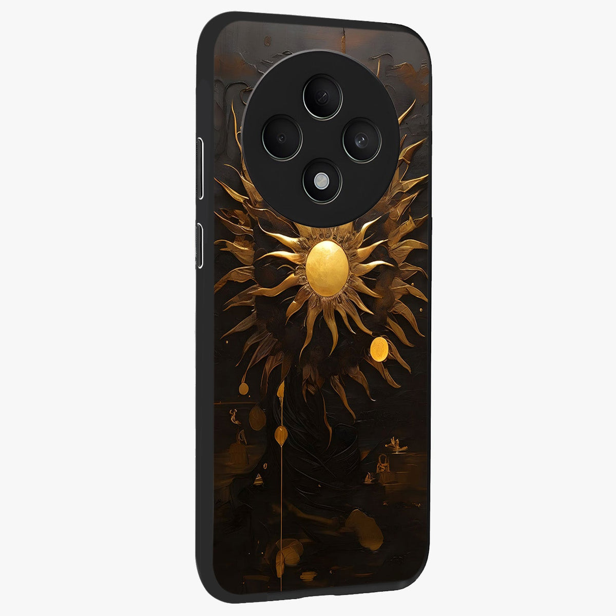 Golden Sun Majesty Glass Case upright view showcasing haunting graveyard artwork with dramatic dark theme.