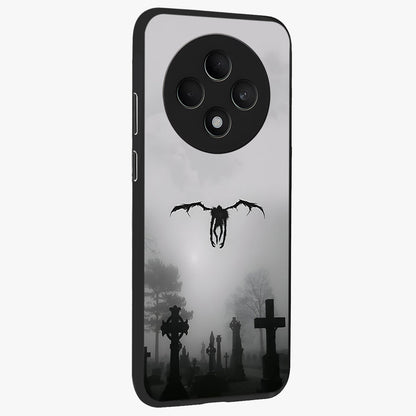 Graveyard Shadow Descent Glass Case upright view showcasing haunting graveyard artwork with dramatic dark theme.