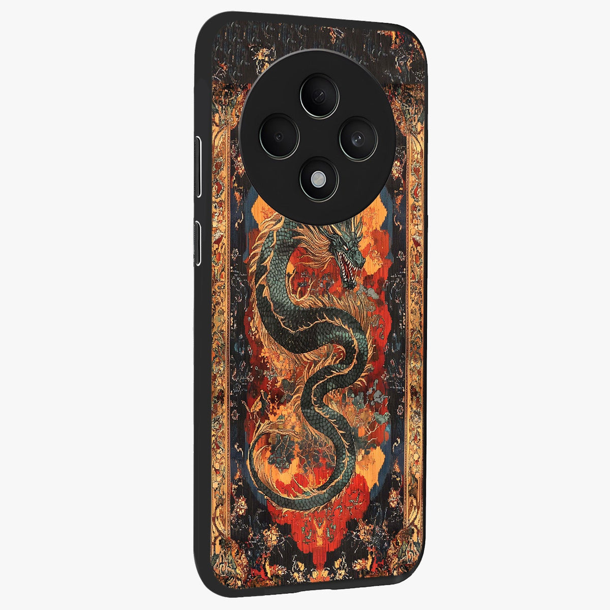 Inferno Dragon Soul Glass Case upright view showcasing intense dragon artwork with fantasy fire theme.